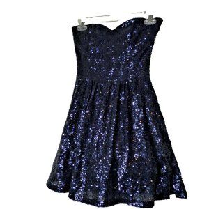 Blue Prom Dress Jr 3/4 Mini Womens XXS Size Corset Sequins Lolita Bombshell